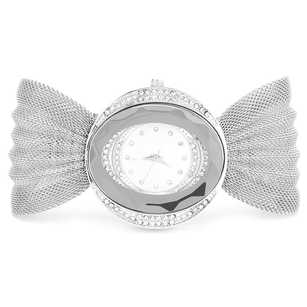 Fashionable Women Watch Wide Mesh Belt Quartz Shining Elegant Wrist Watch for FemaleSilver