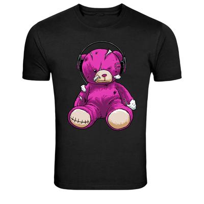Pink Teddy Bear With Headphones Cute Graphic Unisex T-Shirt