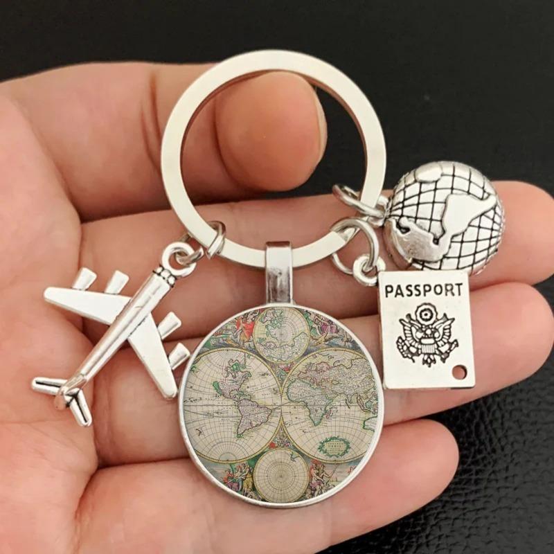 1PC Travelling Keyring Plane Passport Earth Keychain Accessories Traveler Gift