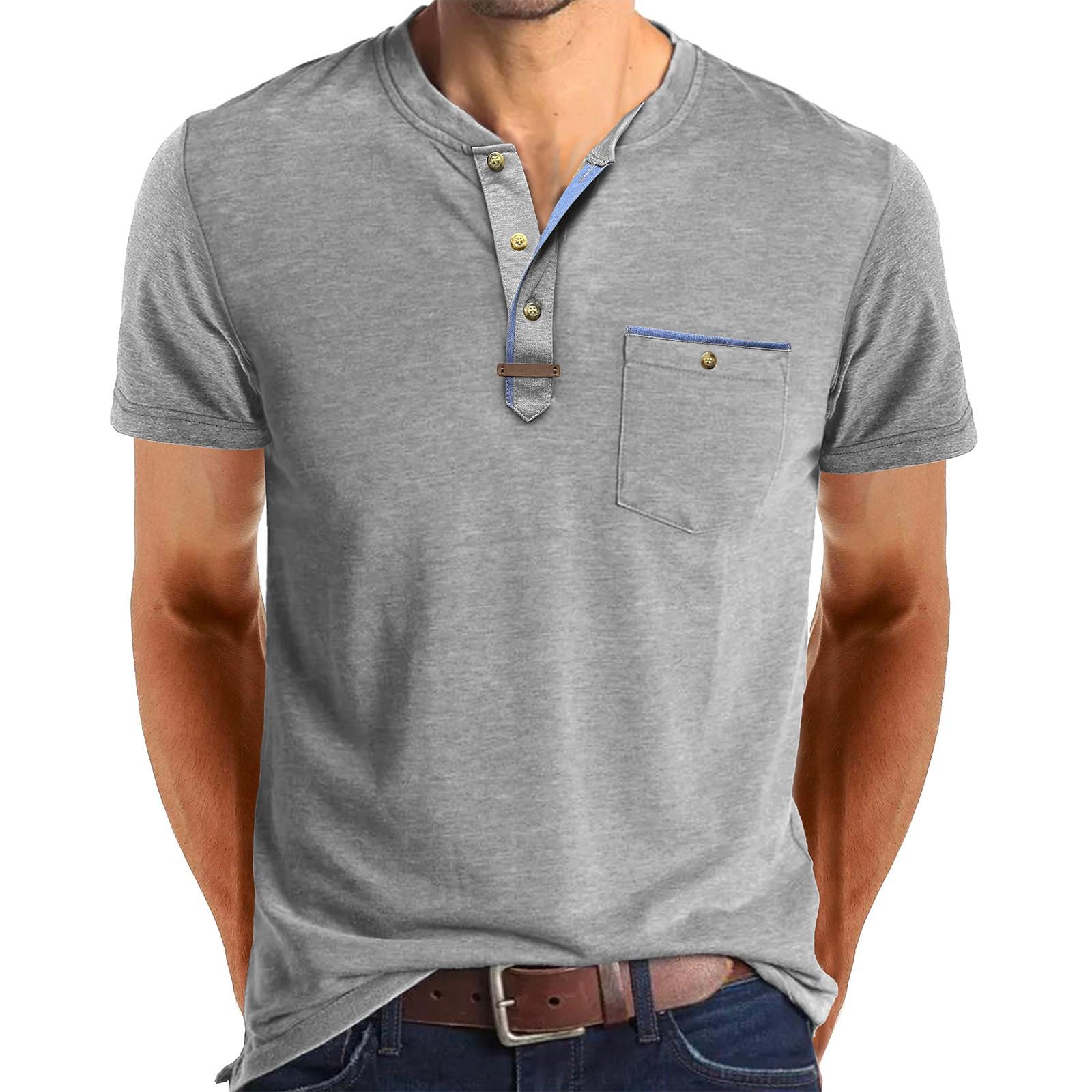 Kaixinjiuhao Heren T-shirt met korte mouwen Heren T-shirt met 4 knopen Casual top L