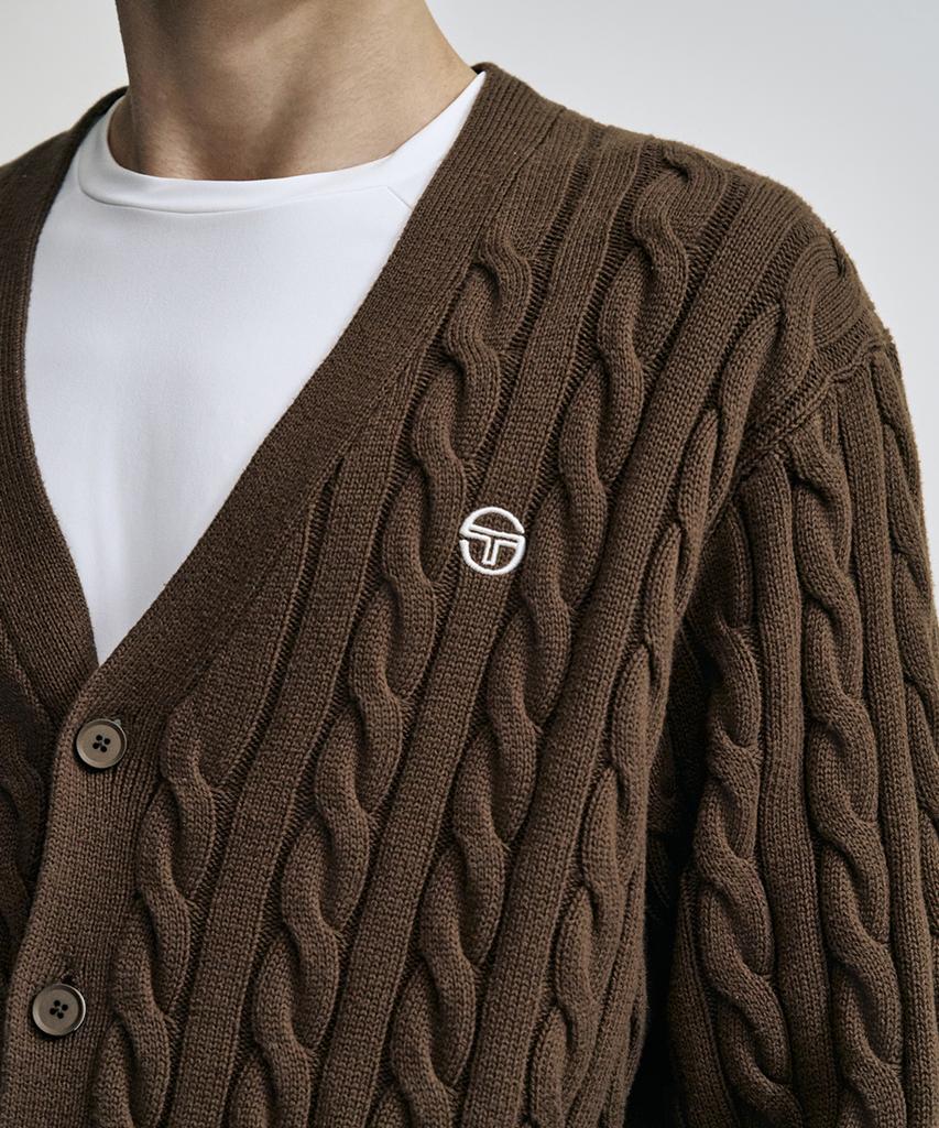 Sergio Tacchini M V-Neck Cable Sweater Cardigan (D.Brown)