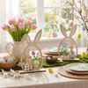 2Pcs Farmhouse Rustic Wooden Easter Rabbit Hand-Painted Easter Table Decor  Spring Festival