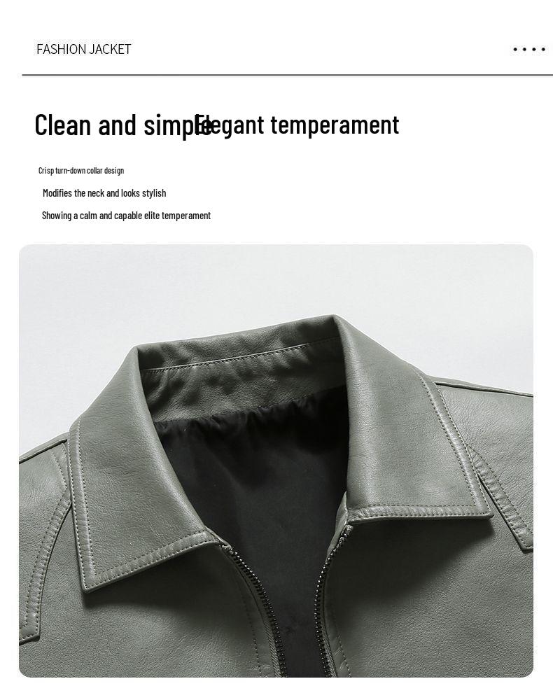 Men's Thickened Fleece-Lined Motorcycle Leather Jacket – Plus Size Lapel Design for Spring & Autumn