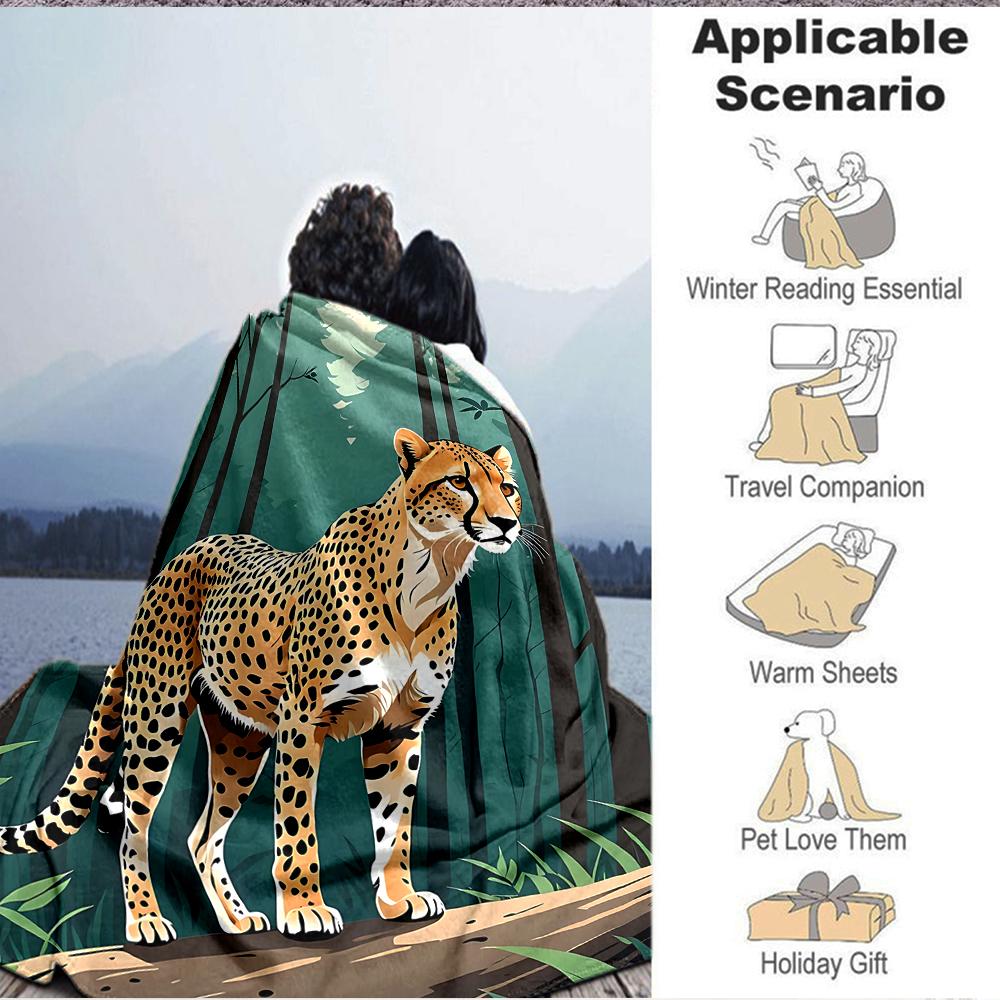 1Pc Cheetah Forest Flannel Blanket, Soft And Comfortable, Casual Warm, Camping Travel, Christmas, Halloween Xmas Gift. G1151