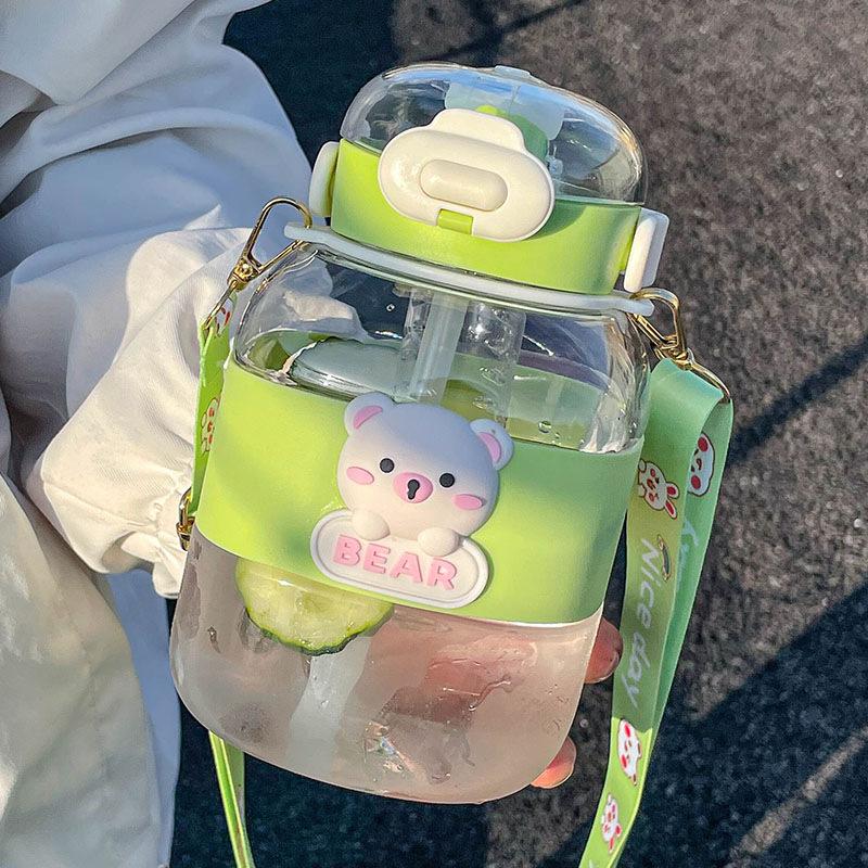 

Пластиковая чашка для воды Kawaii Bear для девочек и студентов, соломенная бутылка для воды с ситечком для чая, большая емкость, милая детская двойная чашка для питья Without 3D Stickers