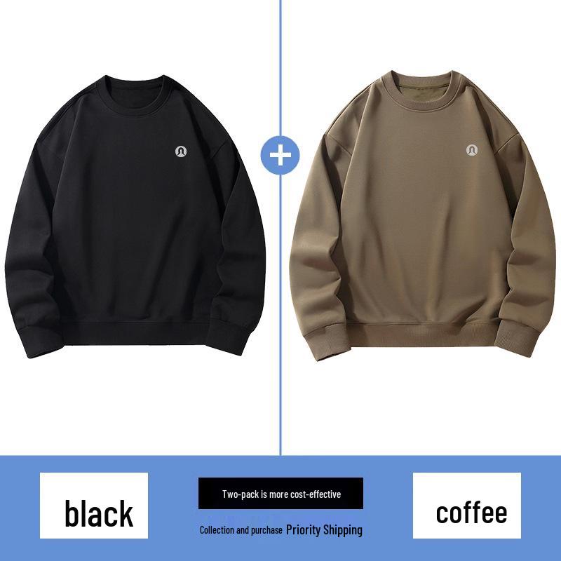 Lulu Men's Plus Velvet Round Neck Hoodie 2025 Autumn/Winter, Long Sleeve Couple Style Pullover.