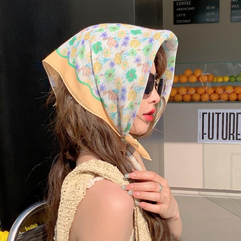 Eșarfă mică pătrată retro de țară, eșarfă artistică franțuzească din bumbac și in, eșarfă de cap pentru femei de primăvară și toamnă, vară, pentru umbră și protecție solară