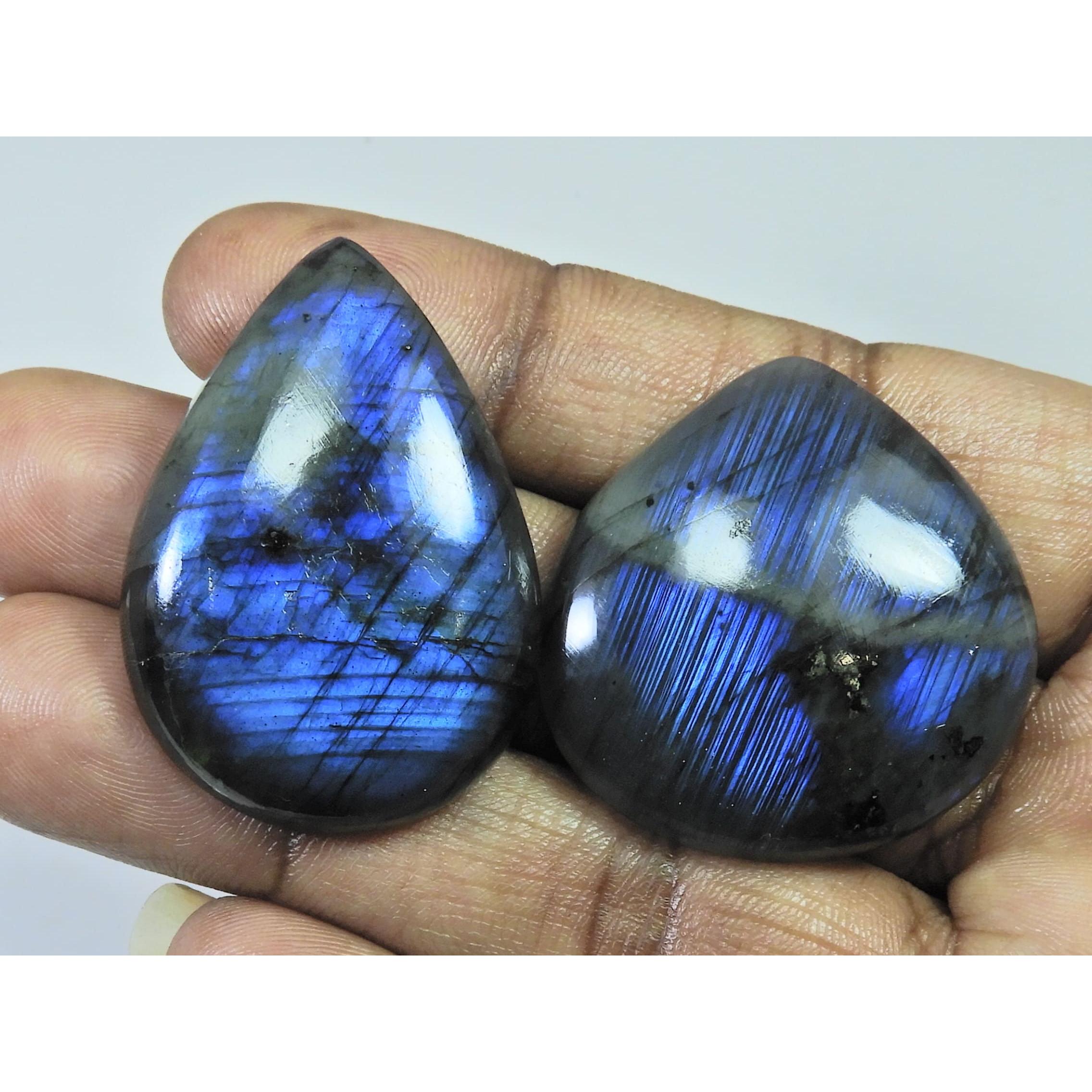 

30-39 MM Natural Labradorite Multi Pear Cabochon Loose Gemstone 2 Pcs Lot D-214