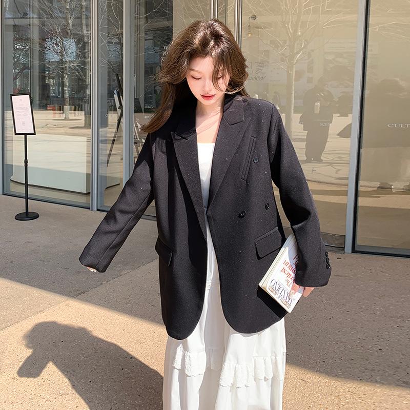 

Черный дизайн темпераментный модный универсальный костюм женский ранняя весна новый легкий зрелый ветер свободное короткое пальто XL чёрный