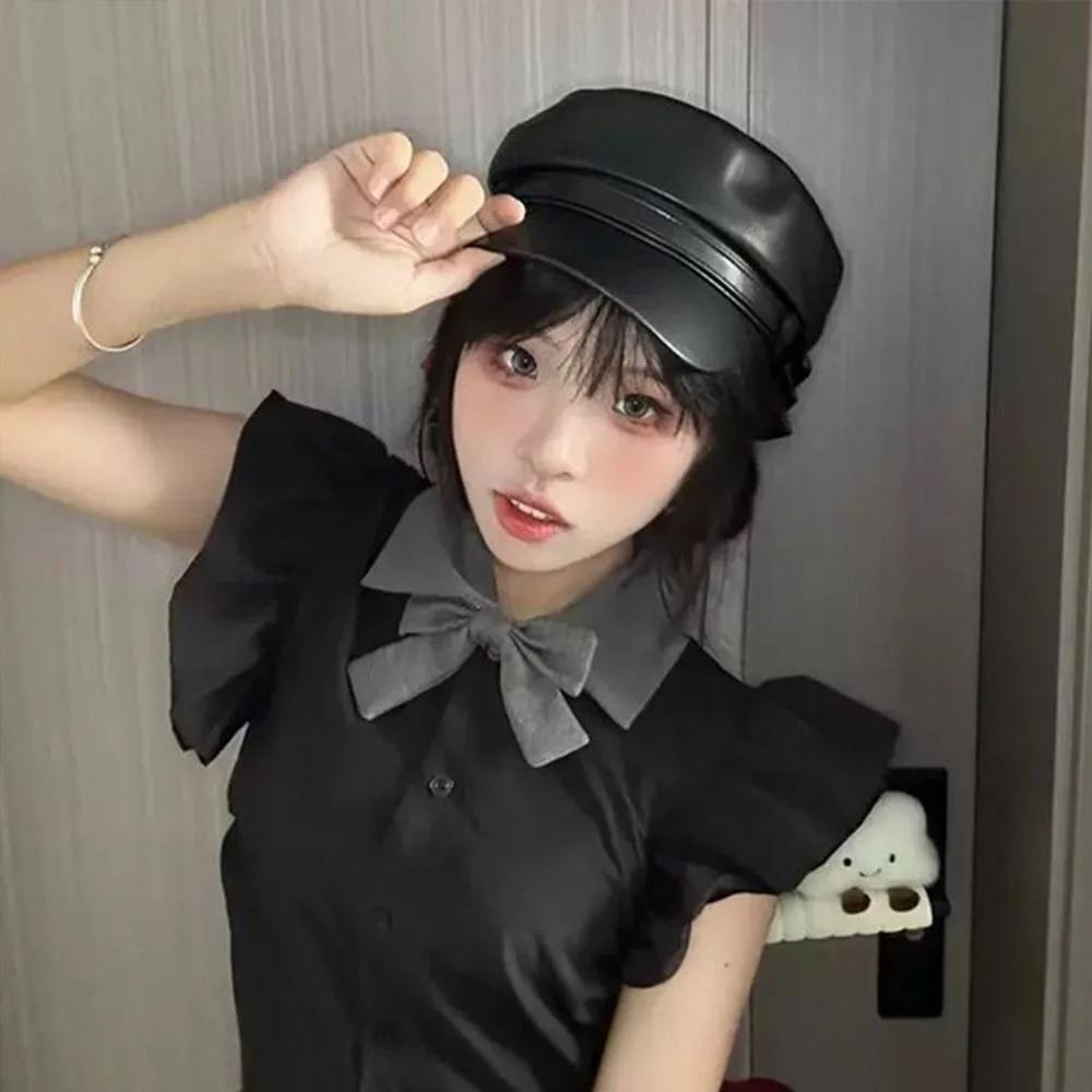 Fashion PU Leather Berets Korean Style Leisure Sun Hats Solid Color Sports Cap Women Men