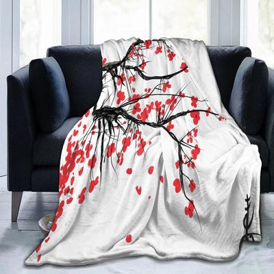 Kirschblüten Blumen Flanelldecke im japanischen Stil Superweich Leicht für Bett Sofa Wohnzimmerdecke King Size#(1)