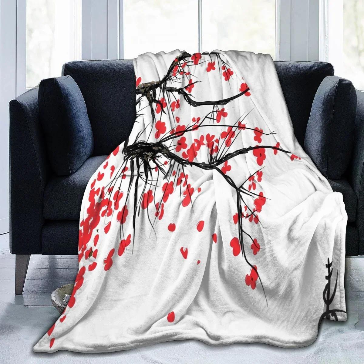 

Cherry Blossoms Flowers Flannel Throw Blanket Japanese Style Super Soft Lightweight for Bed Couch Living Room Blanket King Size#(1) 75X95CM серый