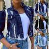 Women Sexy Ripped Denim Jackets Vintage Casual Short Jean Jacket Puff Sleeve Female Coat Streetwear