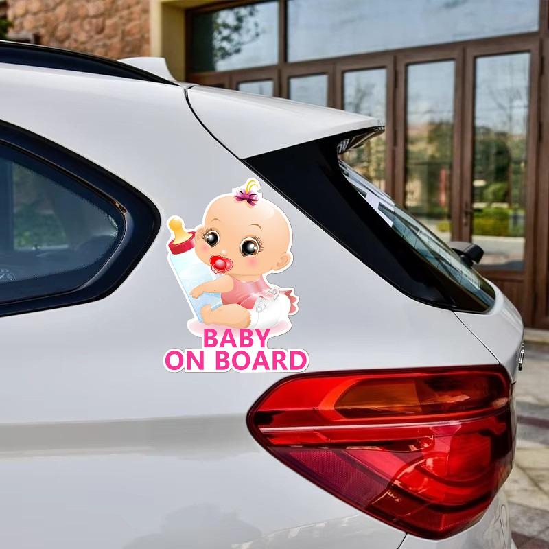 Baby On Board Car Warning Sticker Cartoon Girl Baby Graphics Decal Waterproof PVC for Car Window Safety Reminder