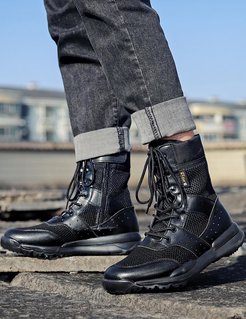 Unisex Breathable Summer Combat Boots - Lightweight, High-Top, Tactical, Side Zipper for Outdoor Use
