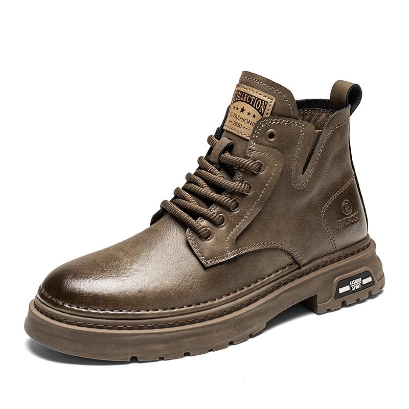 

Тенденции мужской моды Коричневые кожаные ботинки для прогулок на свежем воздухе Альпинизм Путешествия Ботинки с толстой подошвой Комфортные прочные ботинки 44 хаки