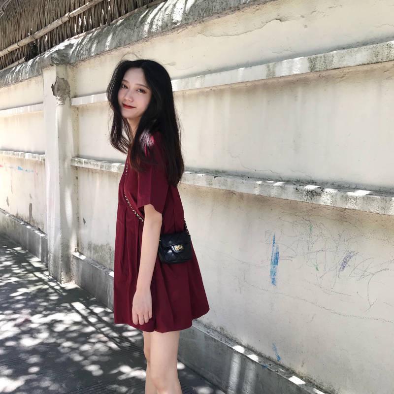 2024 Korean Style Summer Maternity Dress: Slimming A-Line Baby Doll with Retro Short Sleeves