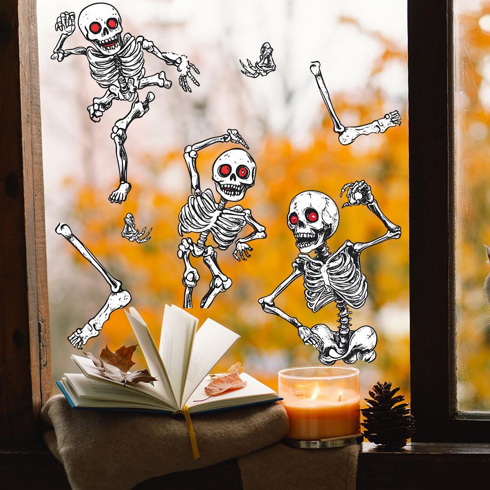 Uv Skeleton Halloween Static Glass Showcase Living Room Home Decor Stickers