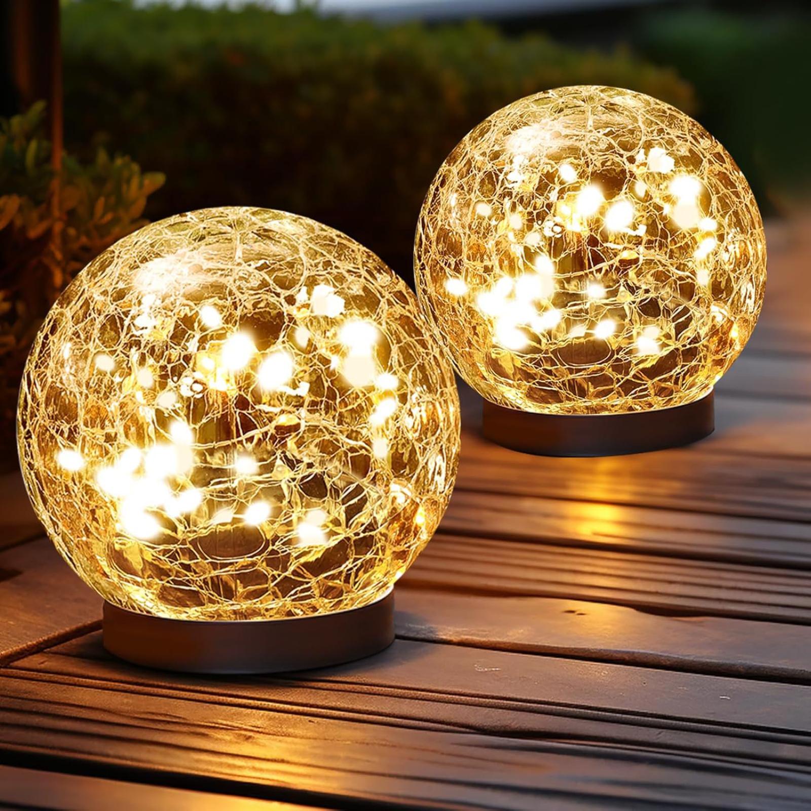 Solar Crackle Glass Globe Light Outdoor Garden Landscape Pathway Yard Decorative Waterproof Ground Stake Lamp One Size