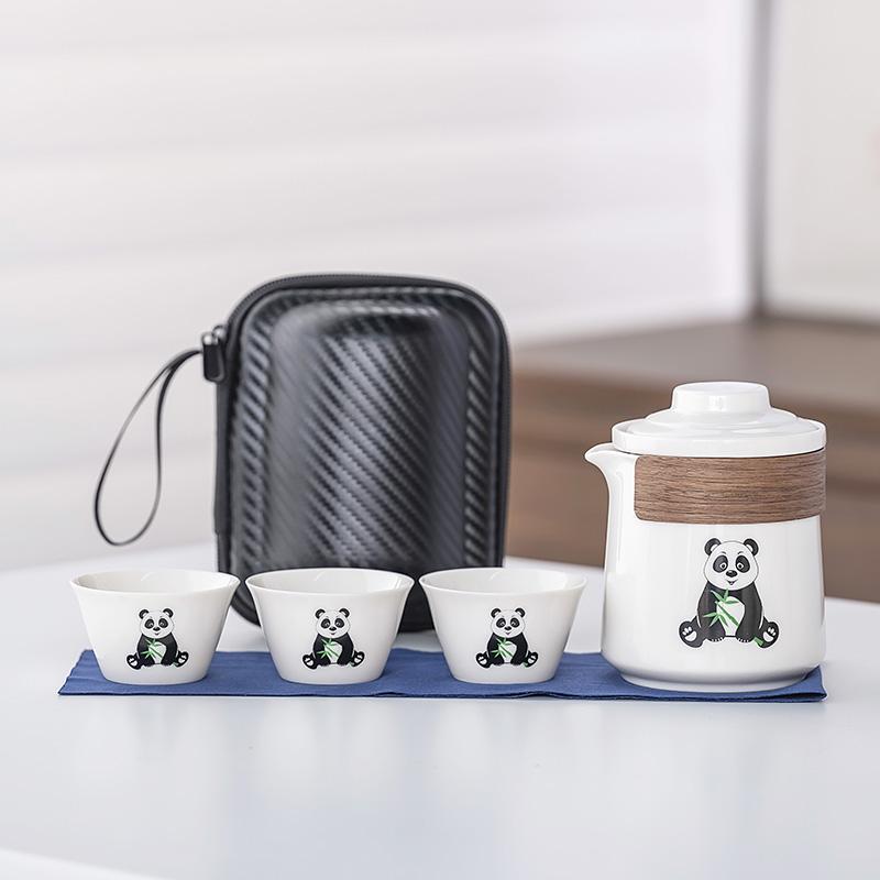 Panda Portable Travel Tea Set One Pot Three Cups Quick Cups Outdoor Camping Kung Fu Brewing Teapot Companion Gift