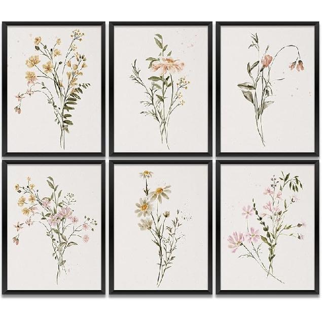 Gubrandin 6PCS Vintage Botanical Wildflower Art Wall Art Prints Artwork Paintings for Home Farmhouse Office Bathroom Kitchen Bedroom Wall Decor (8x10