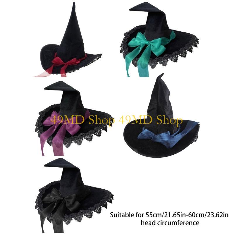 49MD Witch Pointed Hat Halloween Hat Bandage Butterfly Wizard Hat Comfortable Wear