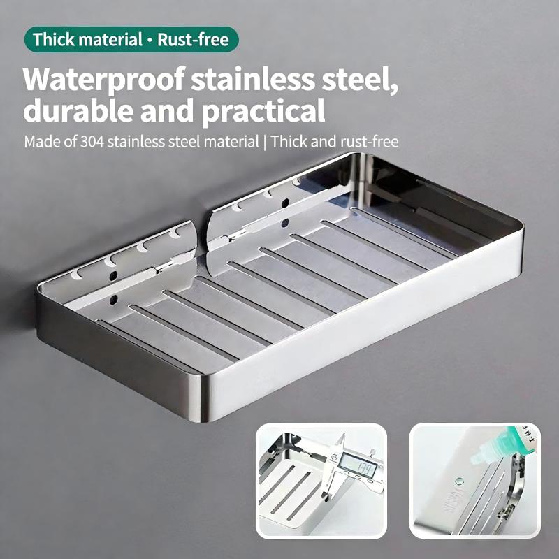 Stainless Steel No-Drilling Soap Holder, Bathroom Shower Soap Dish with Drainage, Hotel Style Rustproof Wall Mount Rack