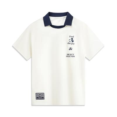 Li Ning X Disney Mickey Collaboration Sports Lifestyle Series Casual Simple Color Block Loose Short Sleeve Polo Shirt Men Tops Off-White APLV505-1