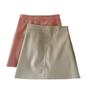 Women's Green PU Leather High Waist A-line Mini Skirt - Autumn/Winter Petite Fashion