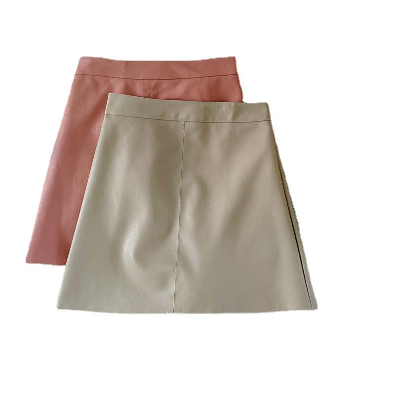 Women's Green PU Leather High Waist A-line Mini Skirt - Autumn/Winter Petite Fashion