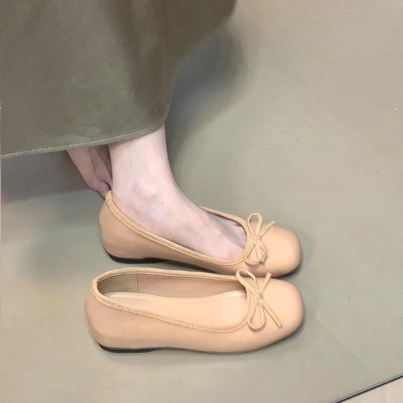 Bow Red Single Shoes French Single Shoes Women's Season New Ladyshoes Heightening Shallow Mouth Grandma Shoes