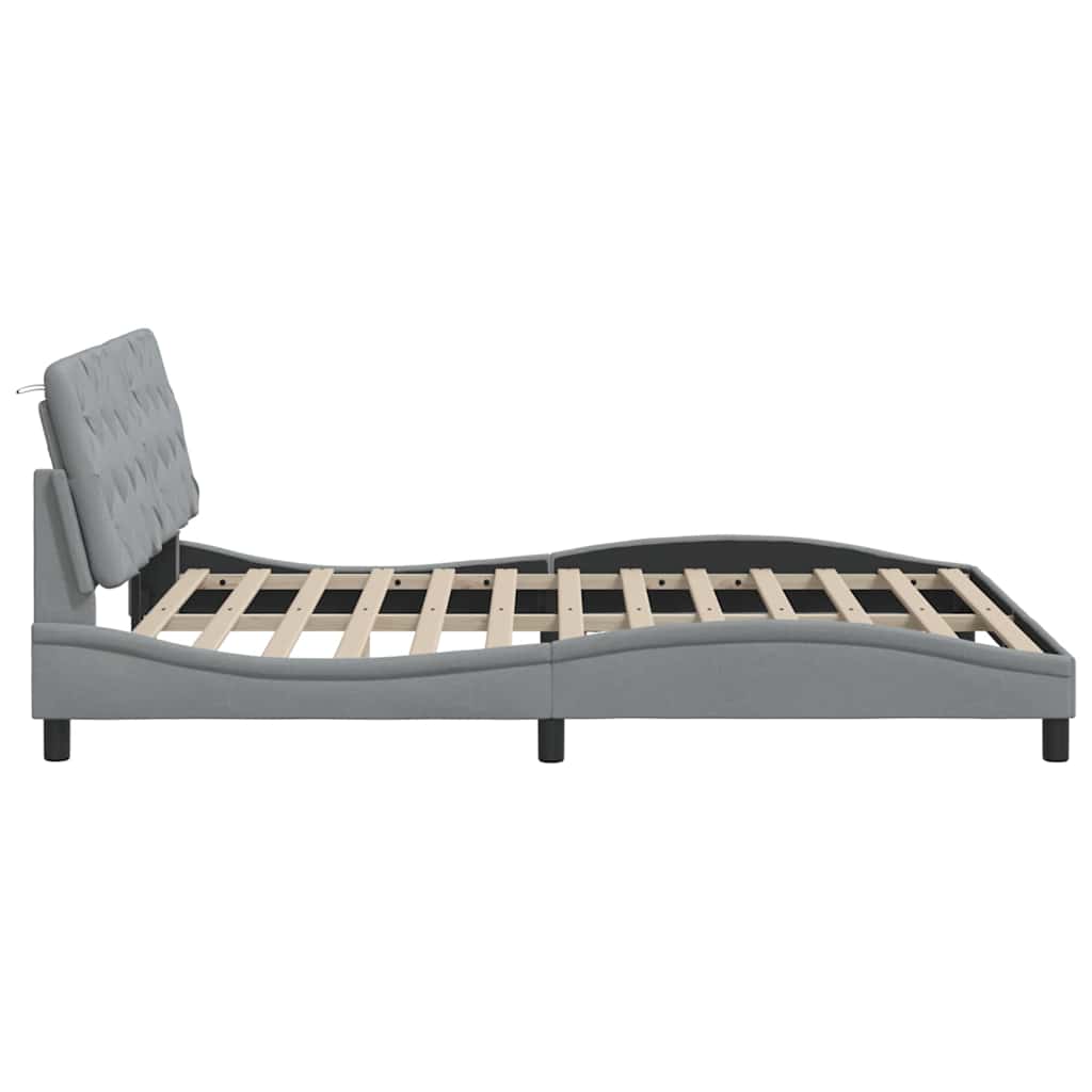 LED Bed Frame without Mattress Light Grey 160x200 cm Fabric