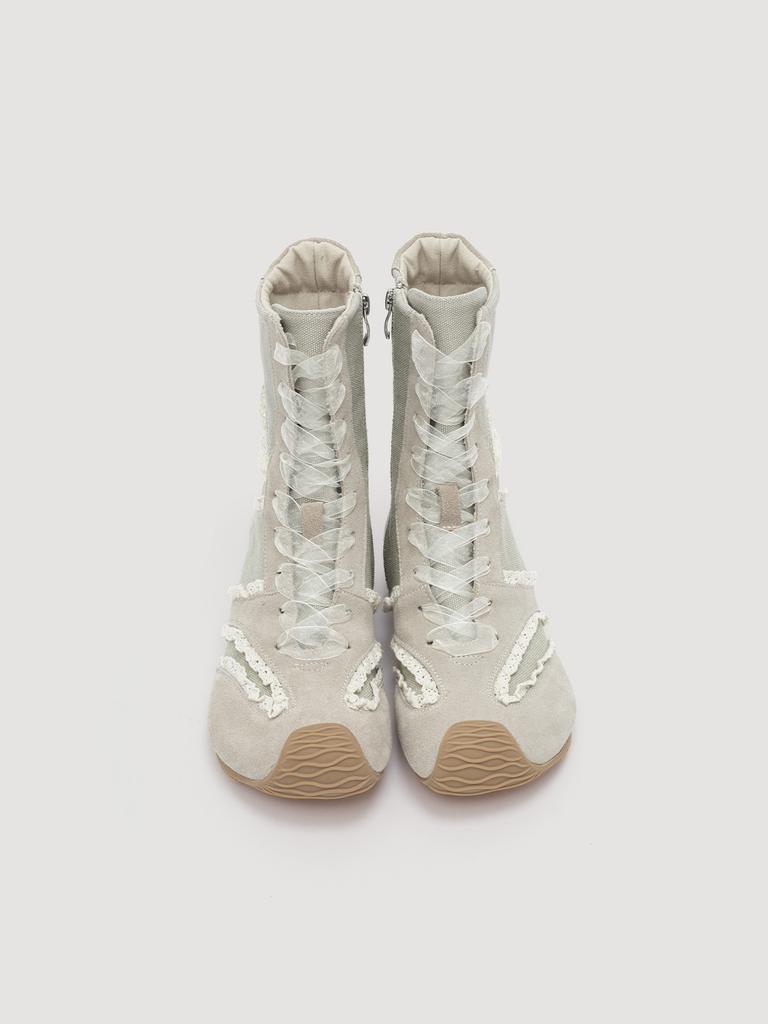 Retro Lace-Up Canvas Boots for Women Balletcore High Top Casual Shoes with Vintage Lace Details