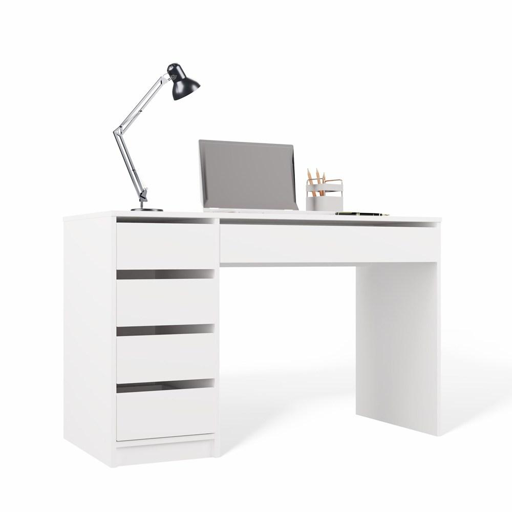 Möbelset Schreibtisch Arto + Kommode Malwa M6 + Regal R60 Weiß Für Büro