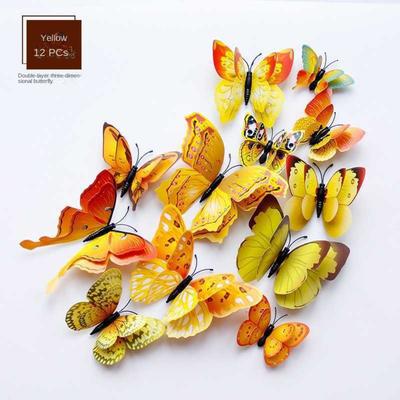 12Pcs DIY 3D Butterfly Wall Stickers Double-layer Simulated Art Magnet Stickers Fashion Color Magnet Fridge Decals Room