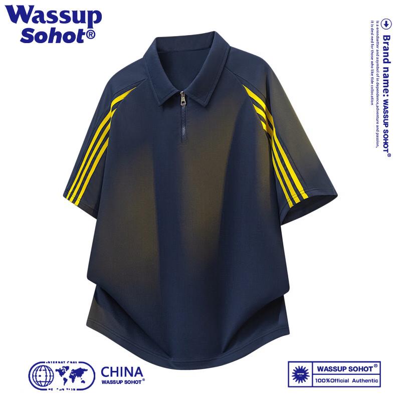 Wassup Sohot Men s Striped Lapel Polo T-shirt 3XL темно-синий