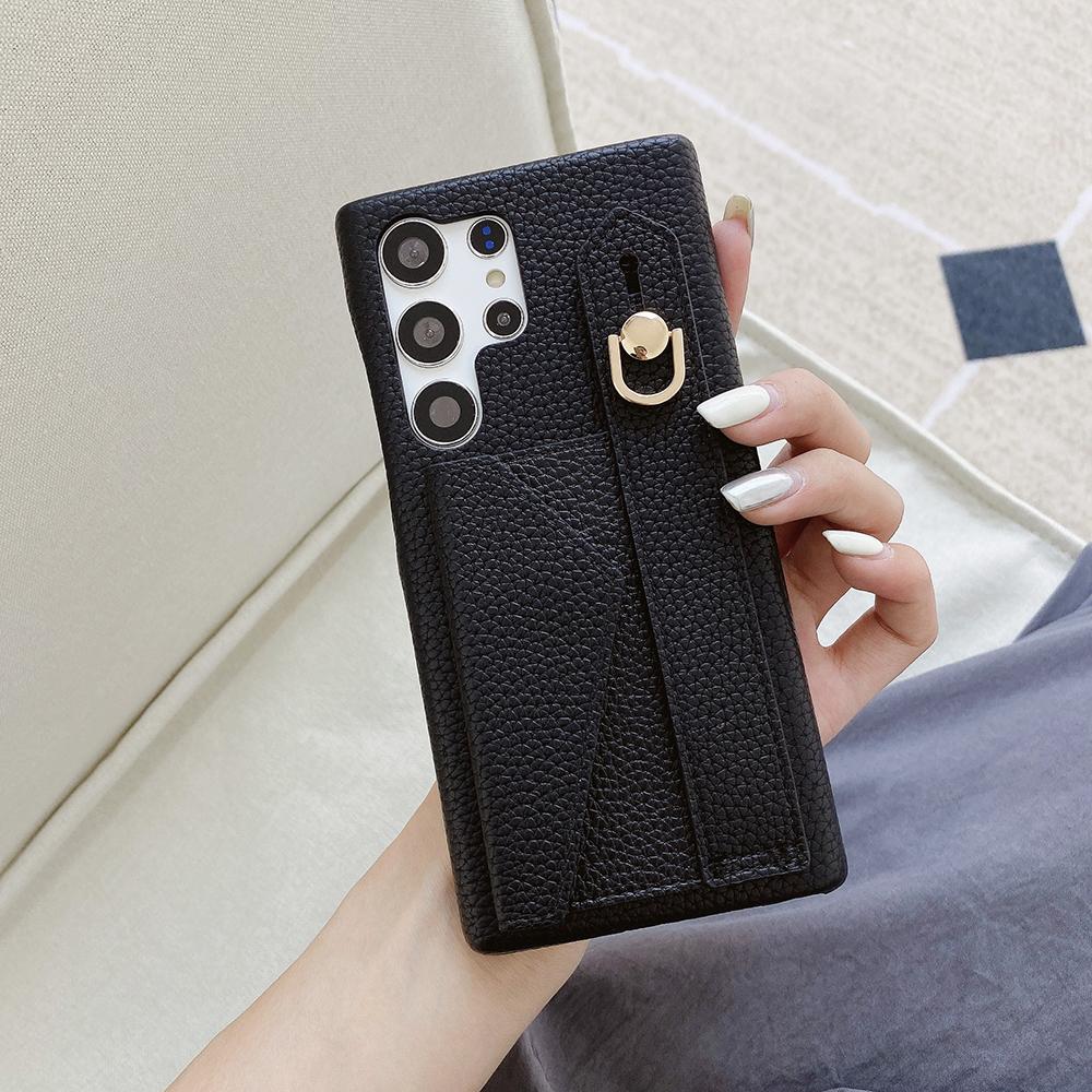 For Samsung Galaxy S24 Ultra Case with Card Slot Wristband Kickstand PU Leather+PET Phone Cover