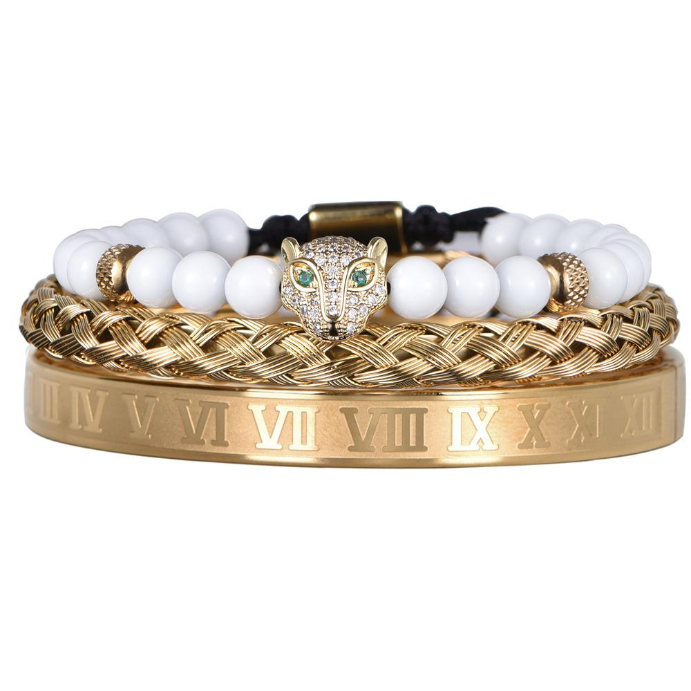 2026 White Bead Crown Bracelet Set Epoxy Roman Numeral Bracelet Set