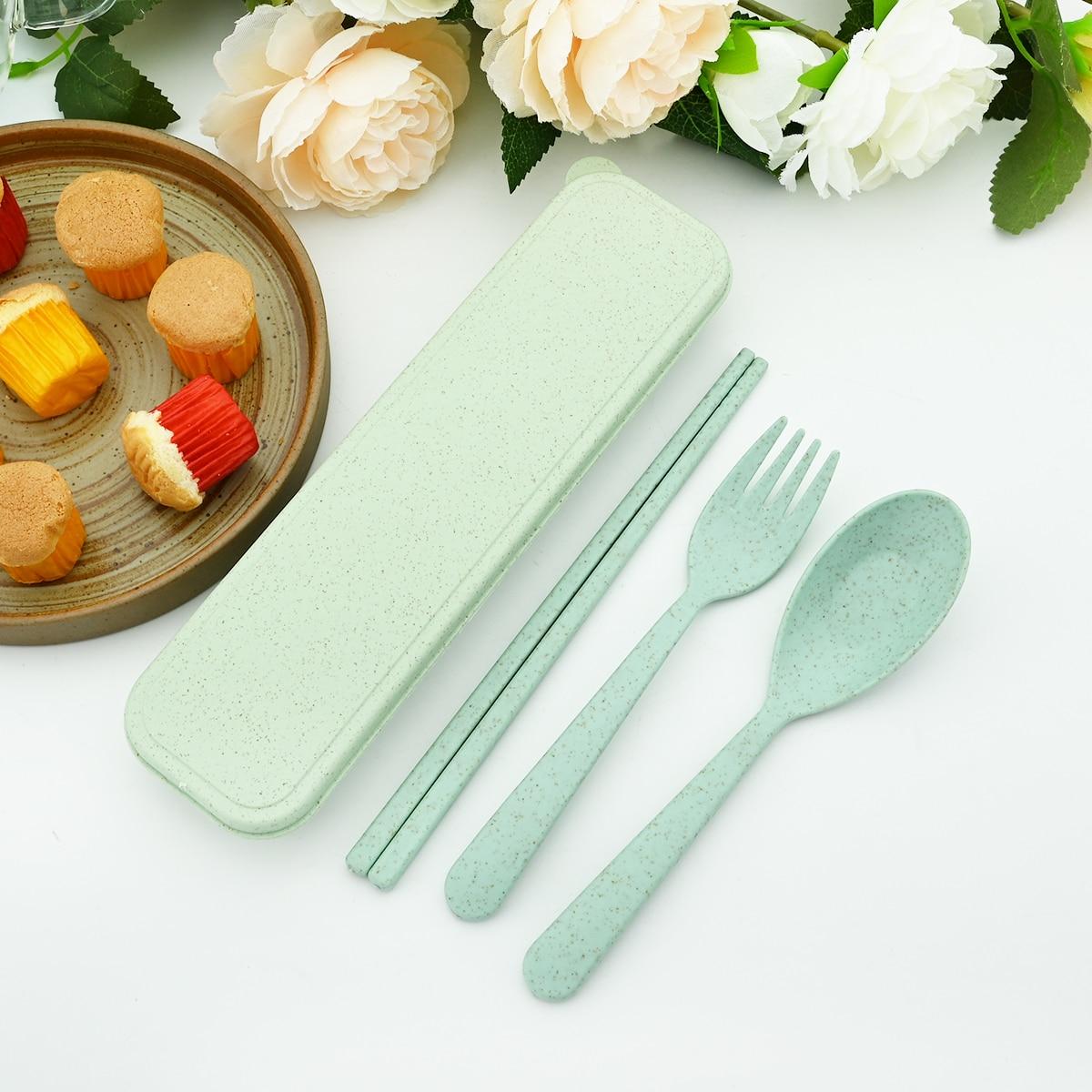 

Удобная дорожная посуда, вилка, ложка, палочки для еды, столовые приборы с портативной коробкой для столовых приборов, набор столовых приборов для студентов и рабочих