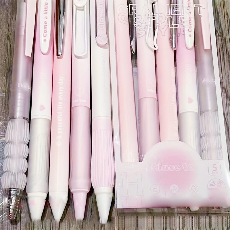 5PCS Boxed Pink Blush Retractable Neutral Pen, 0.5mm Slender Tip, Smooth Writing Ink Pen for Students and Offices