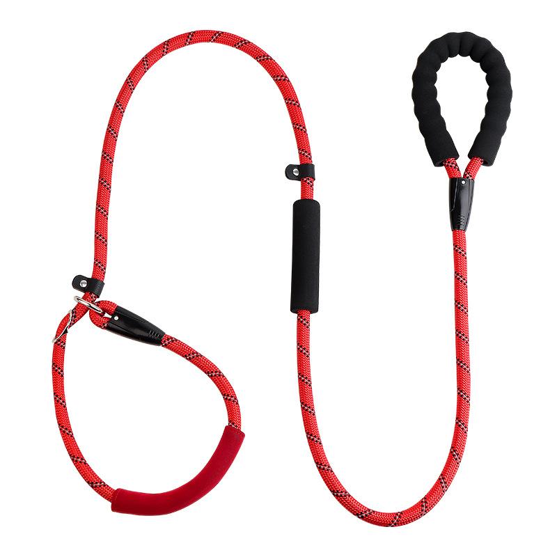 Dog integrated leash Multi-colored reflective round rope Dog chain Double handle Dog pull belt