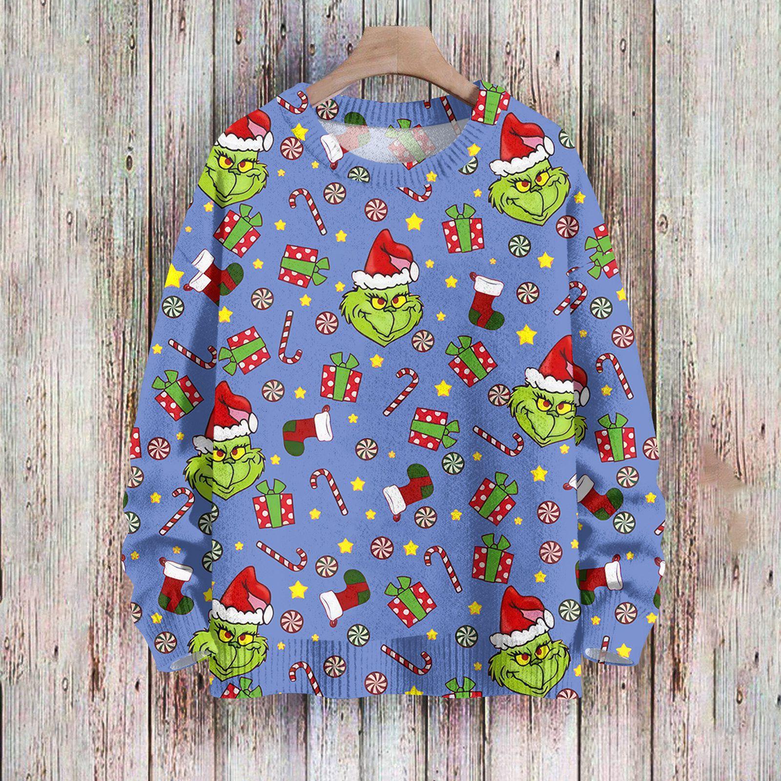 

Рождественские толстовки для женщин Вязаный свитер Милая рубашка Осенний свитер с круглым вырезом Топы XL фиолетовый