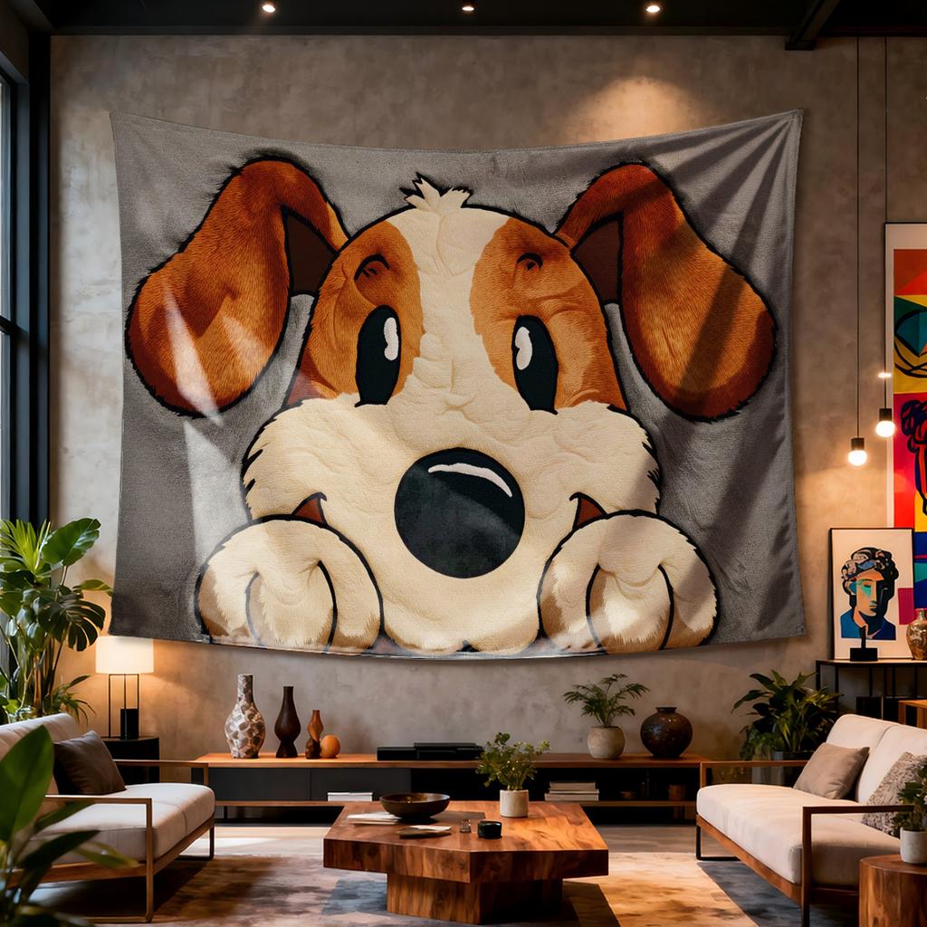 Cute Puppy Tapestry Cartoon Dog Wall Hanging 3D Animal Print Decor Cozy Aesthetic for Bedroom Living Room