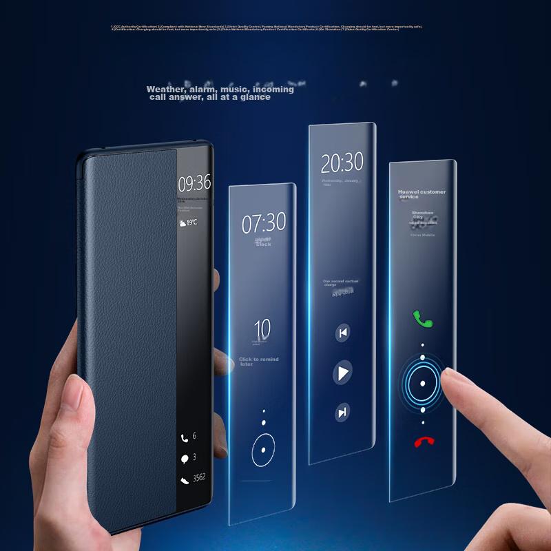 Phone Case for Huawei Mate60, Flip Cover Smart High-Definition View Window Genuine Leather Full Protection Anti-Drop Business Ultra-Thin Case for Me