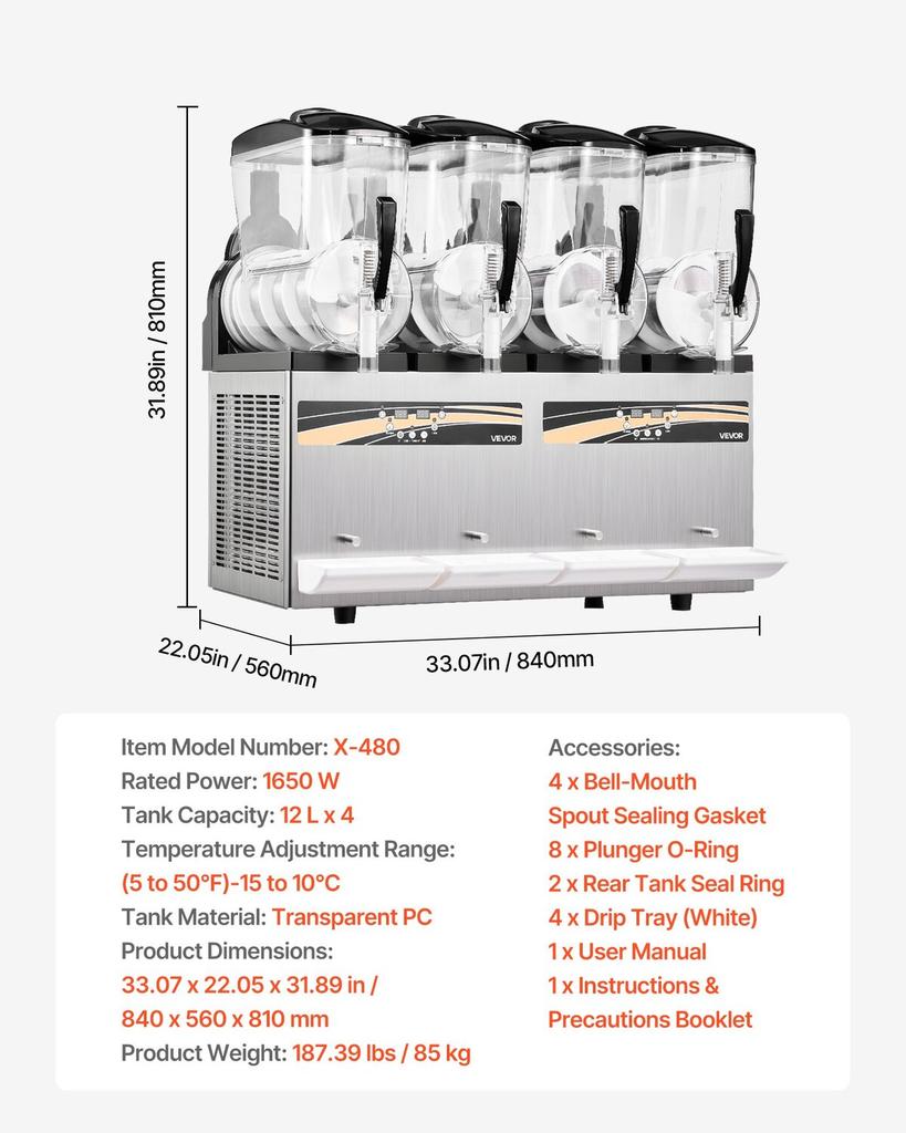 Slushie Machine, 12L/3.17Gal X 4 Tank Commercial Slushy Maker, Frozen Drink Maker with Self-Cleaning, Margarita Machine for Restaurants Bars Party for