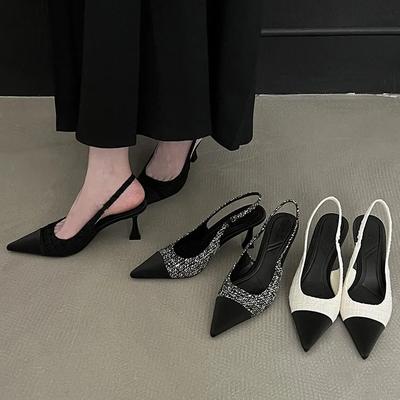 Niedrige Absätze Echtes Leder Slingbacks Schuhe Damen Eckige Zehen Pumps Dicke Absatzschuhe Markendesign Damen Schuhe Größe Gummi
