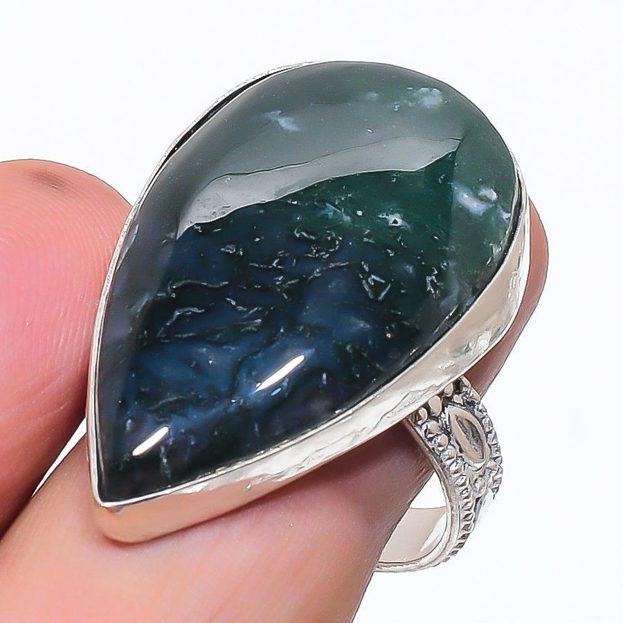 Natural Indian Moss Agate 925 Sterling Silver Jewelry Ring Size 9.5 m9U97