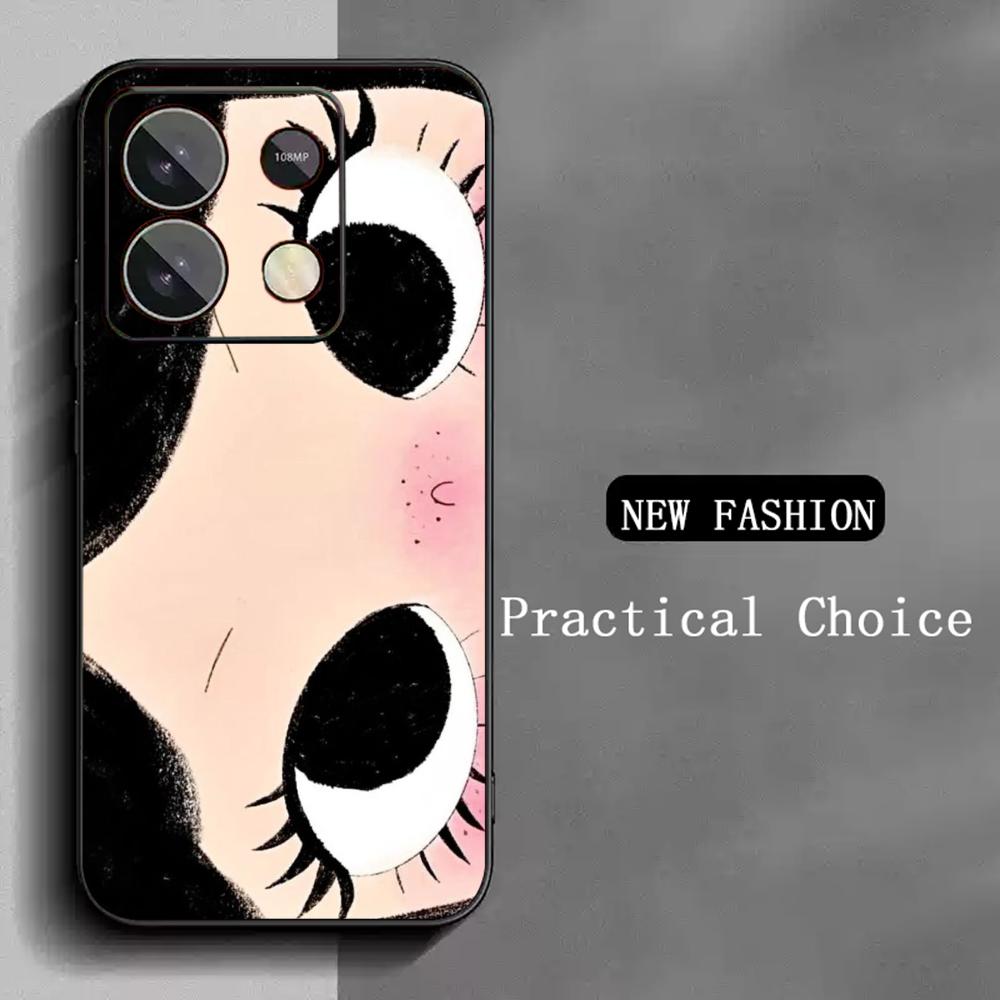 Cute girl cartoon big eye design Phone Case For Redmi Note 14 13 12 11 Pro Plus S 5G 14C A3 Soft Black Phone Cover