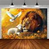Realistic Lion Lamb and Dove Tapestry Art Print Golden Nature Wall Hanging Decor Home Decoration 180x280cm