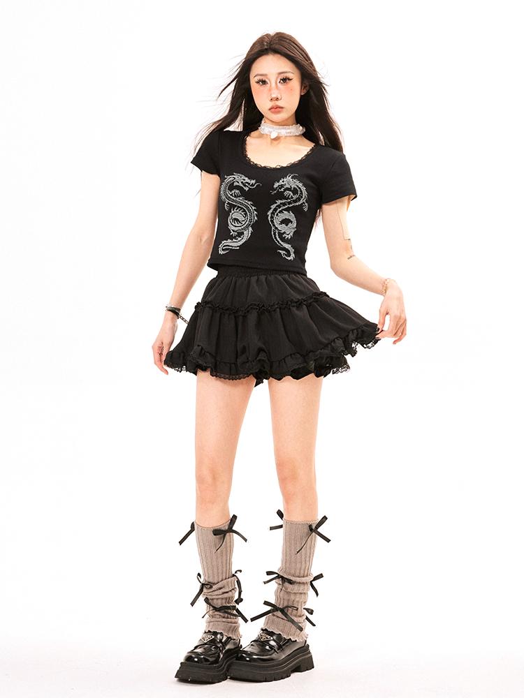 Mini Skirt Women Summer Kawaii Lace Mesh Patchwork Sexy White High Waist A-line Lolita Ruffle Skirt